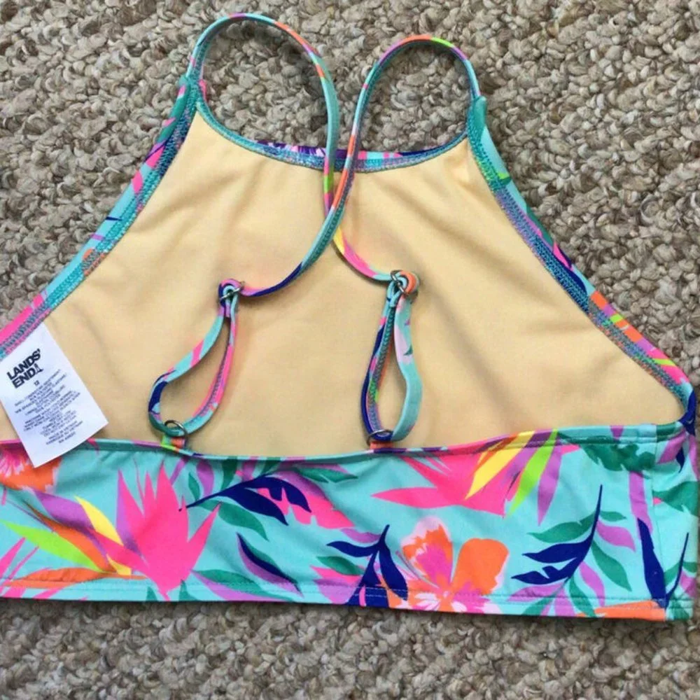 🆕 Land's End Girls Bikini Top X-Back Top Adjustable Straps SZ 14